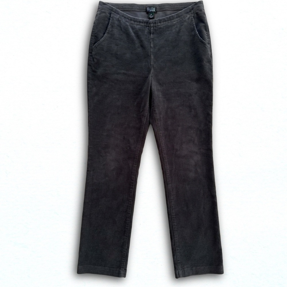 LL Bean Womens Gray Corduroy Pull On Pants Straight Leg Medium Tall UCYR3